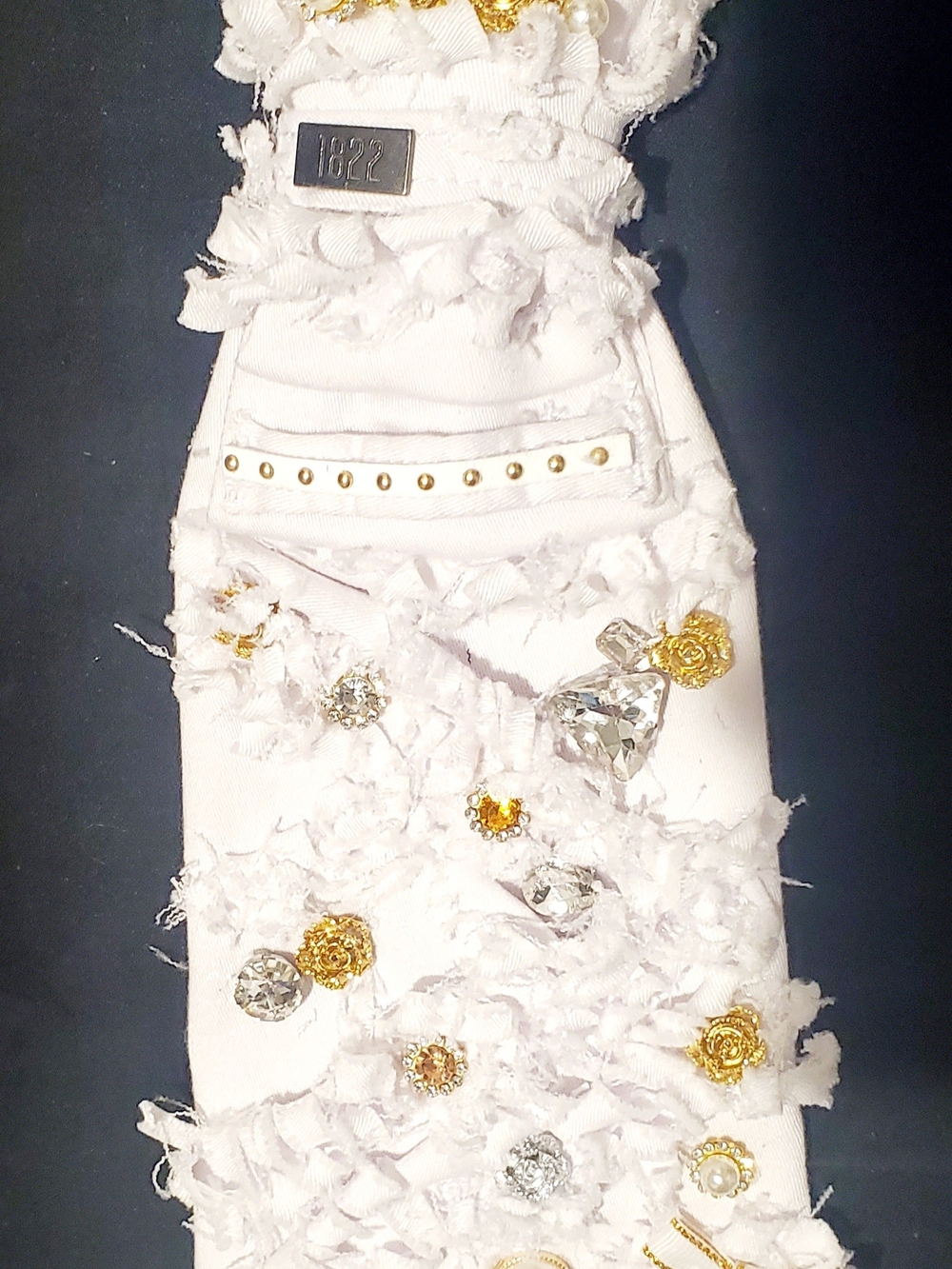 Embellished White Denim Bottle Holder with 1822 Plaque